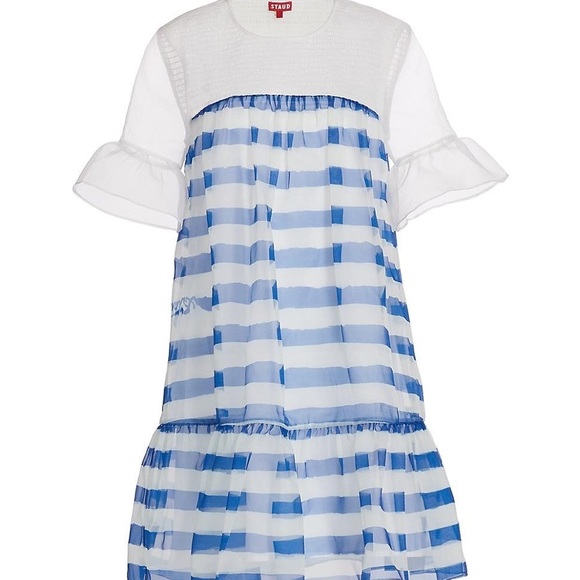 STAUD Dresses & Skirts - STAUD Blue Women's The Florence Organza In Painted Stripe Large